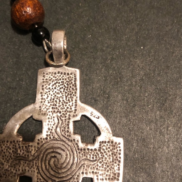 Handmade .925 Silver Celtic Cross Pennant Rosary with Wooden Beads - Picture 8 of 8